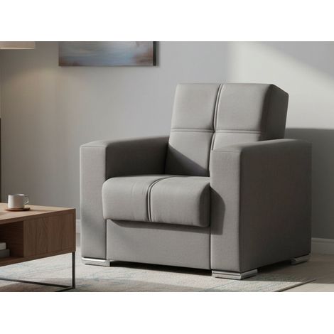 Dmora - Poltrona Bacoli, Poltrona contenitore da salotto trasformabile in letto, Poltroncina relax apertura click-clack, 94x85h91 cm, Grigio (1/5)