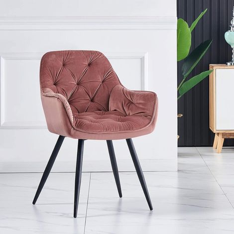 AINPECCA 1PCS Dining Chairs Velvet Padded Seat Metal Legs Kitchen Chair Home Office (Rose,1PCS) (1/5)