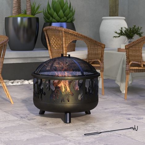 Brasero d'extérieur 2 en 1 en métal noir avec grille et pare-étincelles Ø61 x 55 cm (1/5)