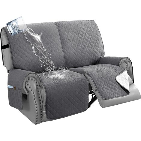 Housse de Fauteuil inclinable 2/3 Places, 100% imperméable Housse de Canapé Antidérapant Protecteur pour Meubles de Salon Contre Les Chiens, Animaux et Enfants (Gris,2 Places)