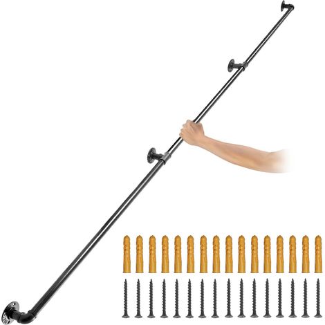 Rampe Escalier Murale 3 m Main Courante Acier Carbone Garde-Corps Métal Capacité Charge 200 kg/Tube Rambarde en 3 Tubes 32 mm 4 Supports Muraux pour Enfants Personnes Âgées Intérieur Extérieur (1/5)