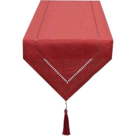 (Roter) Tischläufer – Durchbrochenes Muster – Rot – 32 x 180 cm – Leinenähnlicher Stoff – Elegante Dekoration (1/4)