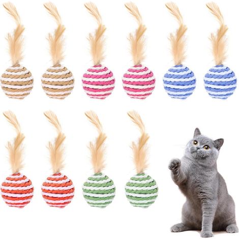 10 Jouet Chat, Balles pour Chat avec Plumes, Balles Jouets Interactives pour Chat, Boule Magique Chat, Jeux pour Chatons (1/5)