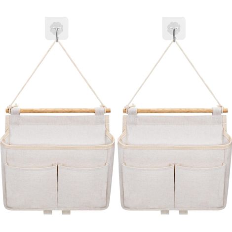 Sac De Rangement Mural, 2pcs Sac à Suspendre Organisateur De Poche (Beige)