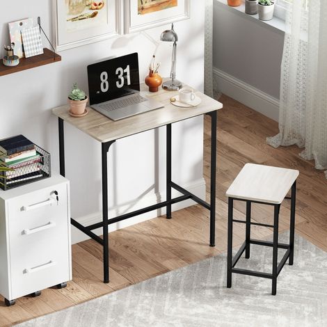 Bartisch-Set Stahl Naturholz/Schwarz 80x50x87 cm mit 2 Hockern, platzsparend, industriell, MIVRAY