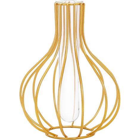 Vase Hydroponique Tubulaire en Verre Transparent Cadre en Fer Forgé Doré, Décoration Intérieure Élégante pour Salon Bureau Chambre, Jardinière Hydroponique Design Moderne (1/5)