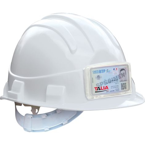 Taliaplast – Casque de chantier OPALE blanc – Norme EPI EN 397 et EN 50365 – Coque PE HD anti-UV – Porte-badge intégré pour identification rapide
