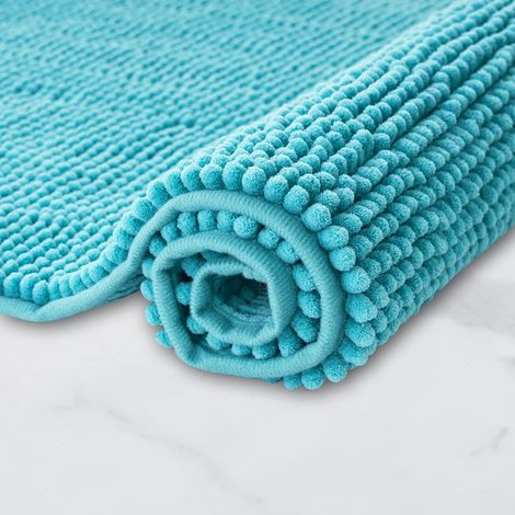 Tapis de Bain Antidérapant en Chenille Super Absorbant et Lavable en Machine pour la Salle de Bain, Douche, Baignoire ou comme Tapis WC Turquoise - 45x45 cm WC (1/5)