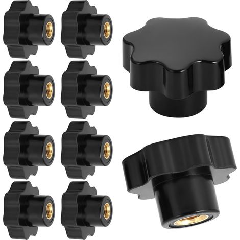 10 pcs M8 Écrou à tête étoilée, bouton étoile, noir en plastique, bouton de serrage avec filetage intérieur (1/5)