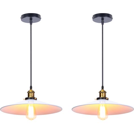 2er Pendelleuchte, Vintage Hängelampe mit Ø36cm Eisen Lampenschirm, Kronleuchter E27 Fassung für Wohnzimmer Esszimmer Küchen (Weiß)