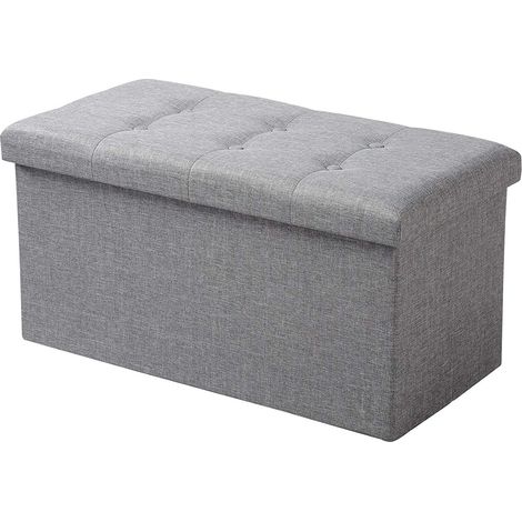 WOLTU Tabouret Banc Coffre de rangement pouf pliable en lin, couvercle détachable, 76x37, 5x38cm, Gris Clair (1/4)
