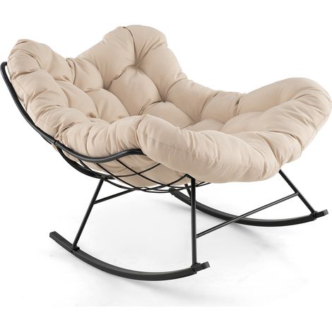 Costway – Fauteuil à bascule surdimensionné en métal – Coussin épais 16 cm – Capacité 205 kg – Mouvement de bascule doux – Pour salon et patio (1/5)