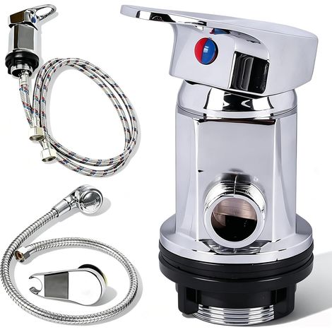 Miscelatore doccia con uscita da 1/2", soffione doccia da parrucchiere, soffione doccia da parrucchiere, soffione doccia per lavabo, tubi di ingresso e uscita da 80 cm + kit di irrigazione per camper (1/5)