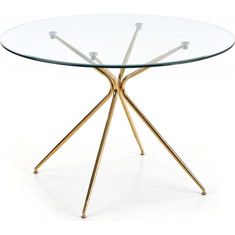 Table de salle à manger ronde avec plateau verre de 110cm et pied métal doré Around (1/5)