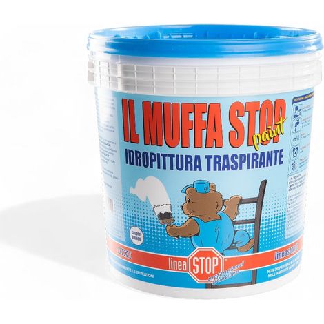 Idropittura traspirante antimuffa bianca per interni cucine bagni cantine 7-9 mq per litro applicazione rullo pennello spruzzo (1/2)