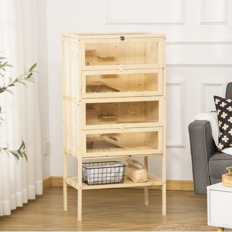 Hamsterkäfig aus Holz, 5 Ebenen, 60 x 40 x 120 cm, mit Gitterdach, natur OKMYHOME (1/5)