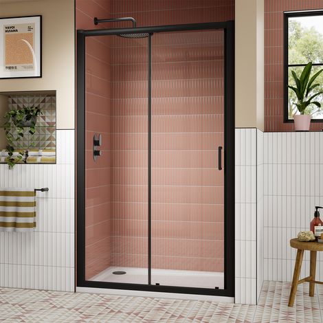 Lucie Matt Black Sliding Shower Door 1200mm Wide - 8mm Glass (1/4)