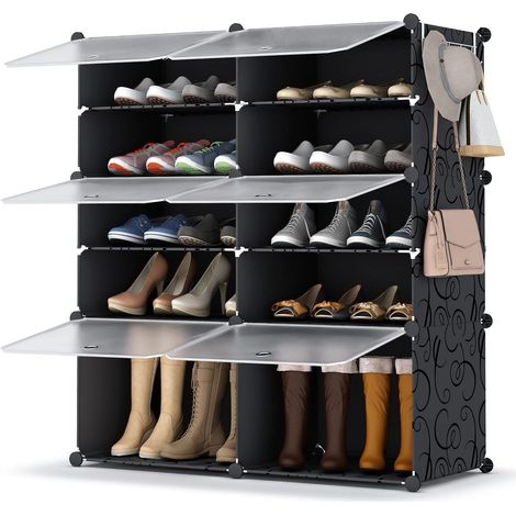Meuble Chaussure, 5 Niveaux Rangement Chaussure 20 Paires Etagere Chaussure avec Porte, Armoire a Chaussures pour Entrée Salon Chambre, Noir (1/5)