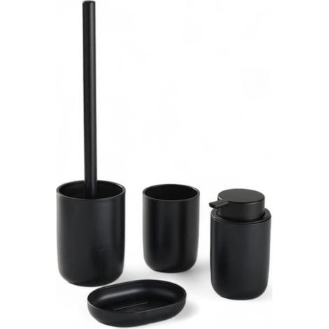 Set mit 4 Badezimmeraccessoires - TODAY - UTILITY - Becher, Seifenspender, WC-Bürste - Schwarz