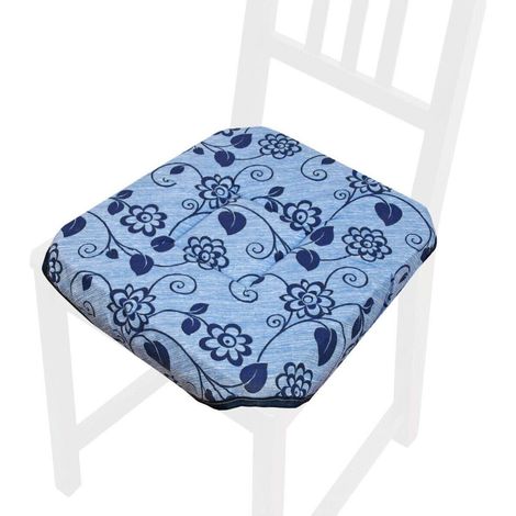 Cuscino Sedia Universale Cotone Lavabile Coprisedia Morbido Fiori Vettoriali 100% Made In Italy - Blu