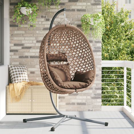 vidaXL Chaise suspendue polyrotin 104 x 100 x 191 cm Café (1/5)