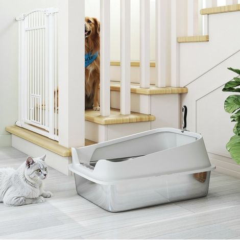Offene Edelstahl-Katzentoilette mit Schaufel, hohe Ränder, 60,2 x 40,2 x 29,7 cm, grau HAVRYA (1/5)