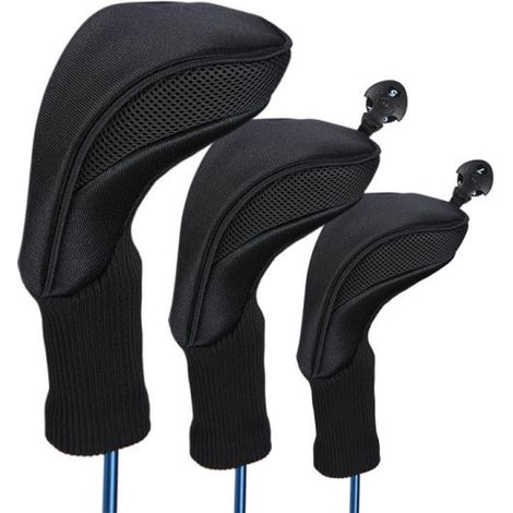 3-teiliges Golfschlägerkopfschutz-Set, Kopfschutz für Driver und Fairwayhölzer mit langem Hals, schwarz. (1/4)