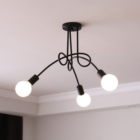 Plafonnier industriel, lustre Sputnik, plafonnier en métal à 3 ​​têtes, lustre vintage, noir (ampoule incluse) (1/5)