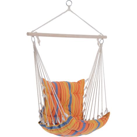 Outsunny Outdoor Hammock Cushioned Chair Patio Swing Seat Wooden Orange Stripe (1/9)