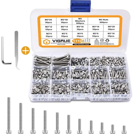 CHIFOOM Kit d'assortiment de 125 écrous et vis en alliage de zinc à six pans creux pour meubles en bois (1/5)