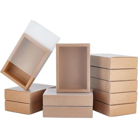 Cajas de regalo Kraft con ventana, 12 unidades, 18,2 x 13 x 4,6 cm (1/4)