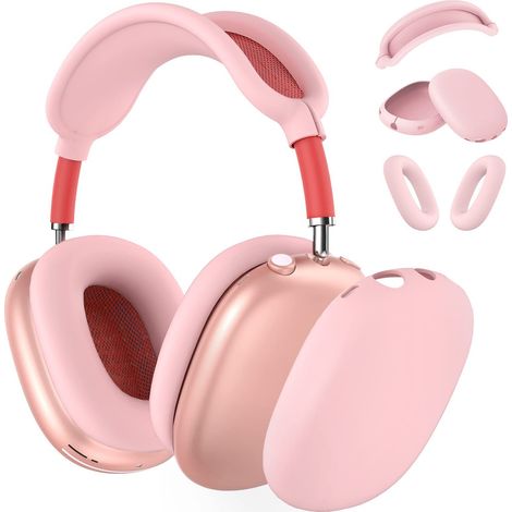 Coque en silicone Slime pour AirPods Max - Housse anti-rayures pour coussinets d'oreille, coques d'oreilles et housse de bandeau, protecteur en peau douce rose (1/5)