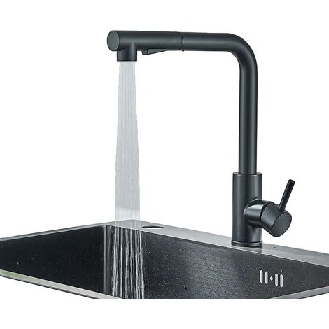 Grifo de cocina con rociador extraíble, agua fría y caliente, color negro. (1/2)