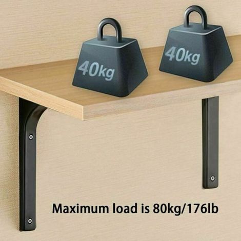 Équerres murales - - 4pcs - Métal Noir - Charge max 80kg - 150x125mm (1/4)