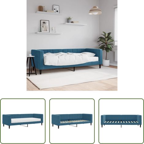 Schlafsofa -  Tagesbett mit Matratze Blau 80x200 cm Samt (1/5)