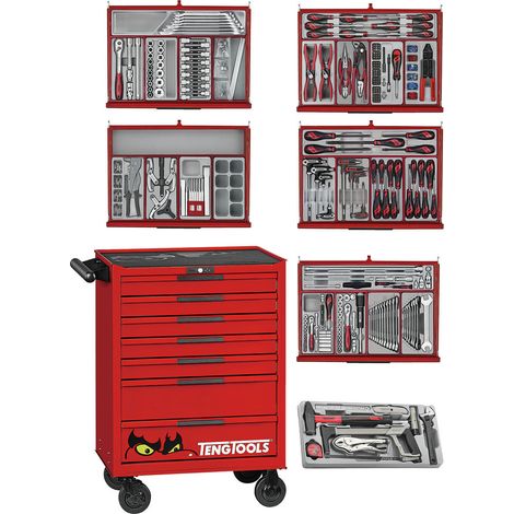 Servante d'atelier rouge 7 tiroirs mini master - 516 outils Teng Tools TKW26R516T (1/5)