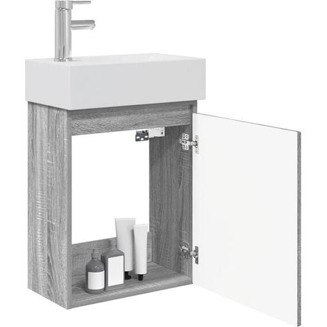 Meuble de Salle de Bain avec Robinet, Sonoma Gris, Ensemble Vasque Moderne pour WC (1/5)