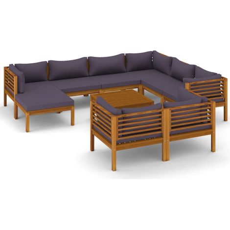 Muebles de jardín muebles de exterior juego de muebles de 10 piezas con cojín de madera maciza de acacia 020014960 (1/5)