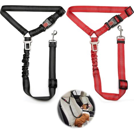 2 pièces réglable Ceinture securite Chien Voiture, Coussin élastique Anti Vibration Ceinture sécurité Chien Convient aux Voitures (Noir + Rouge) (1/5)