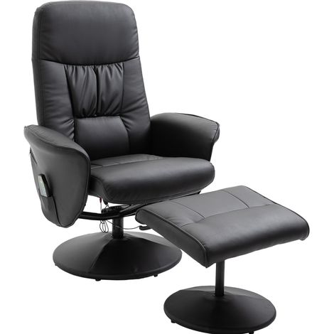 Massagesessel mit Liegefunktion und Fußhocker aus schwarzem Kunstleder MODENUIT (1/5)