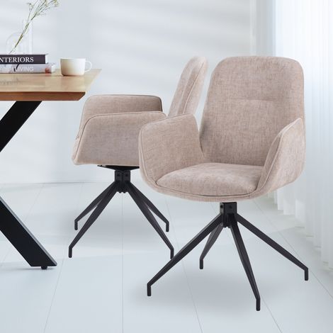 Drehbar Esszimmerstuhl Nela Chenille Beige – Mit Armlehnen