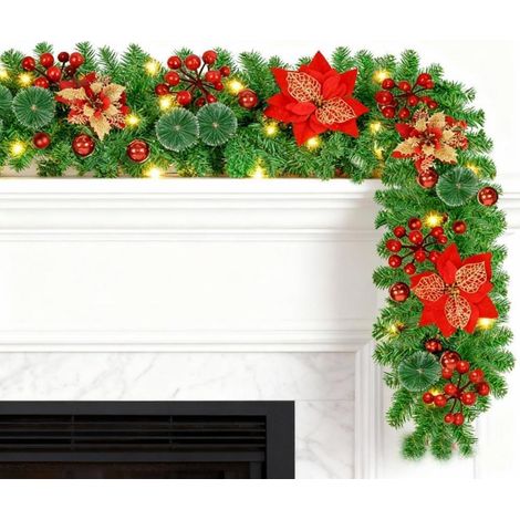 Weihnachtsgirlande 2.7M mit 30 warmweißen LEDs, Kugeln & Beeren