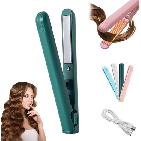 Mini fer à friser vert foncé, appareil 2 en 1 pour boucler et lisser les cheveux, modèle compact et portable pour cheveux courts et tous types de cheveux (1/5)