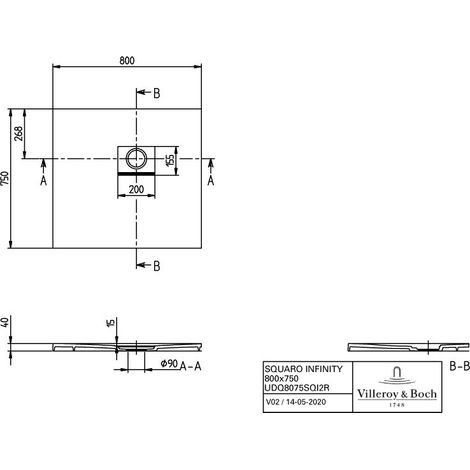 Villeroy & Boch UDQ8075SQI2RVAL DW Squaro Infinity 800x700x40 mm