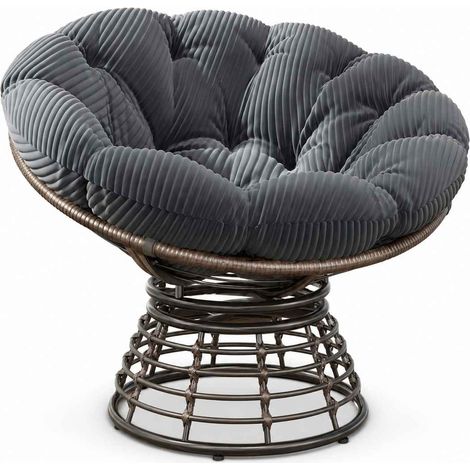 Fauteuil Papasan Pivotant 360° Rotin PE et Coussin Gris (1/4)