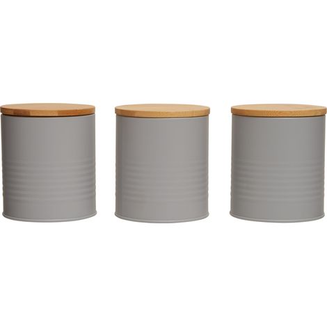 Interiors By Premier Durable Set Of Three Grey Cannisters, Stylish Design Kitchen Canisters, Secured Storage Canister Set (1/5)
