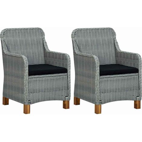 Lot de 2 Chaises de jardin avec coussins - Chaises d'extérieur pour terrasse/jardin Résine tressée Gris clair BV631920 - BonneVie (1/5)