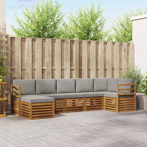 Ecksofa Set 7 pcs Natürlich und Hellgrau Massivholz Akazie (1/5)