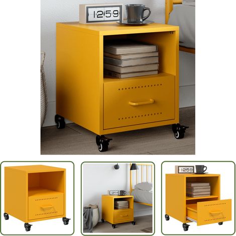 vidaXL Table de chevet jaune moutarde 36x39x43,5 cm acier (1/5)