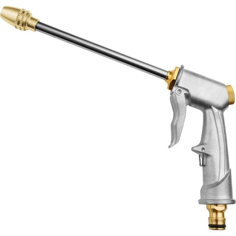 Metal Garden Hose Gun, High Pressure Metal Watering Can, Heavy Duty Garden Watering Gun with Brass Nozzle for Car Washing, Cleaning, Watering Gardens and Lawn - Long (1/5)